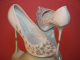 Свадебные вечерние туфли белые на скрытой платформе высокий каблук украшены стразами серебро  № 11