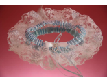 Подвязка на свадьбу итальянское кружево белая с нежно голубой вставкой украшена стразами купить цена
